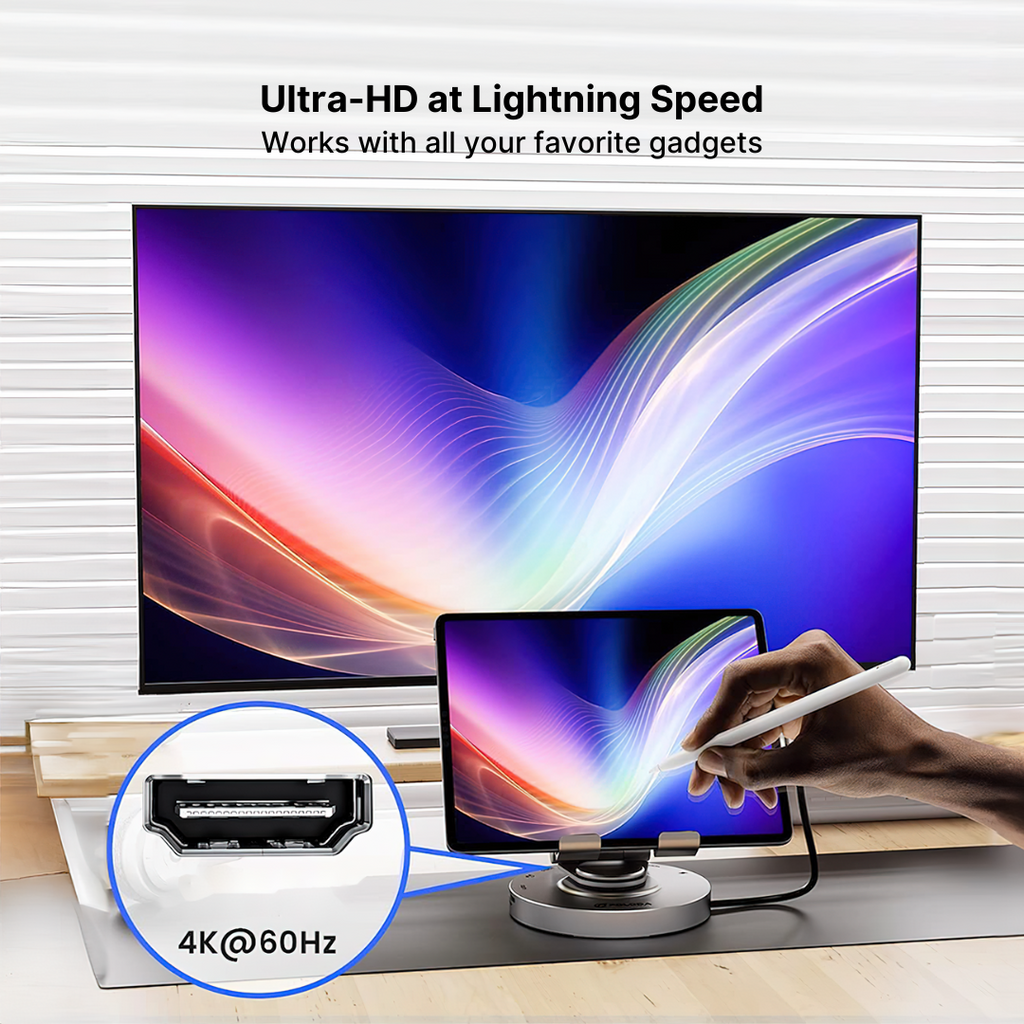 Aluminum 8-in-1 USB-C Hub with Foldable 360° Rotatable Stand and 4K HDMI