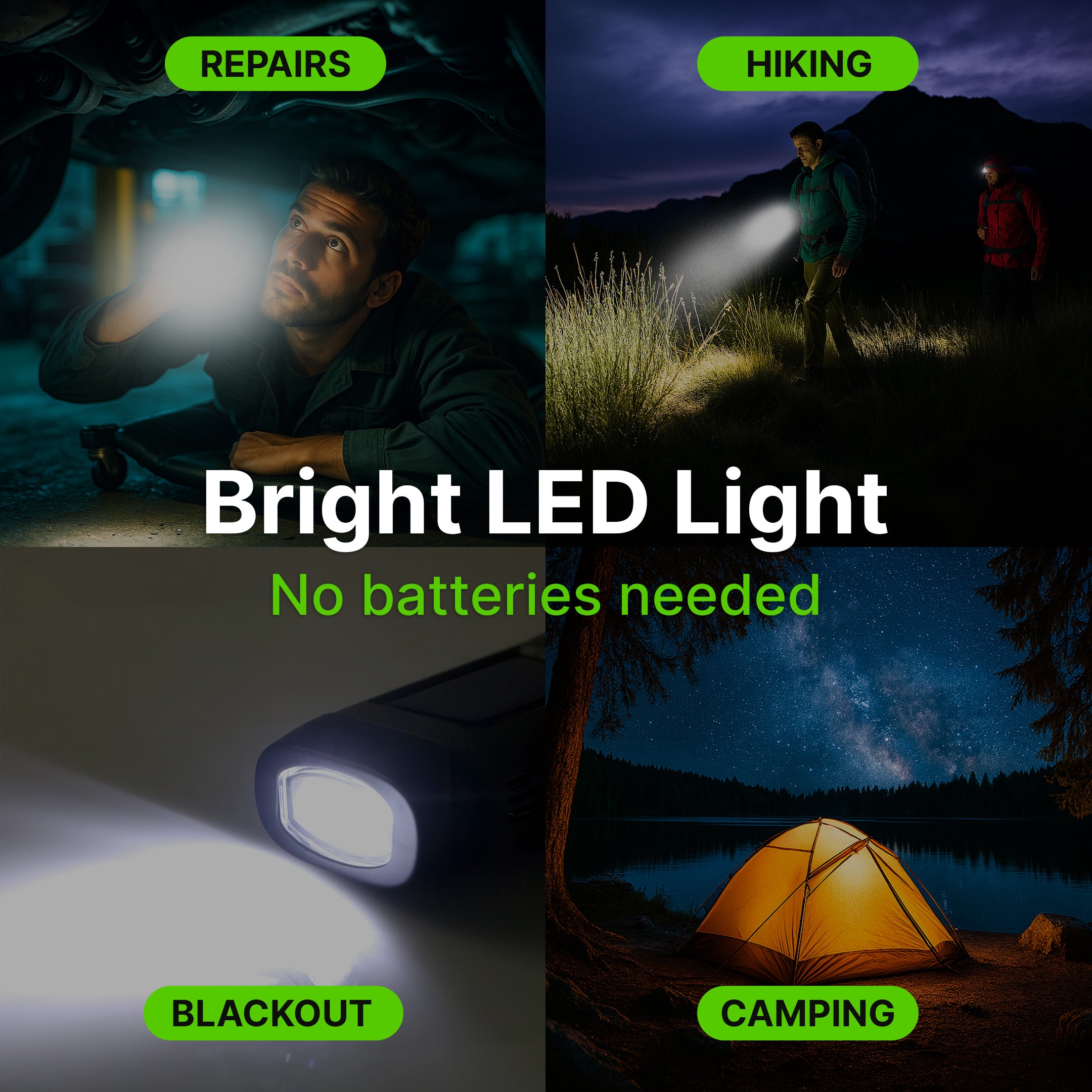 bluestone rechargeable flashlight Solar Powered Hand Crank Flashlight with Powerbank, BlueBolt
