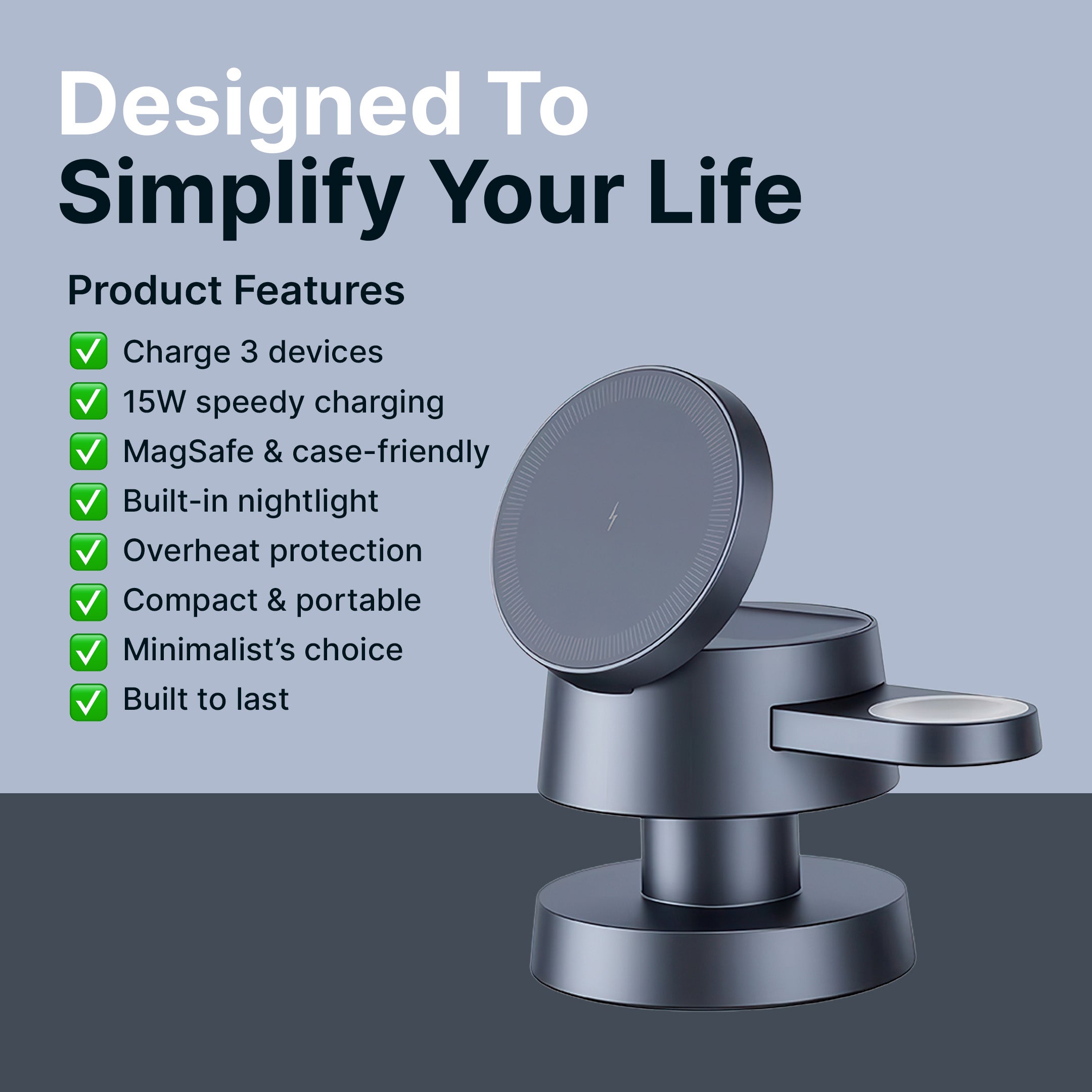 3 in 1 MagSafe Charging Station with LED Light