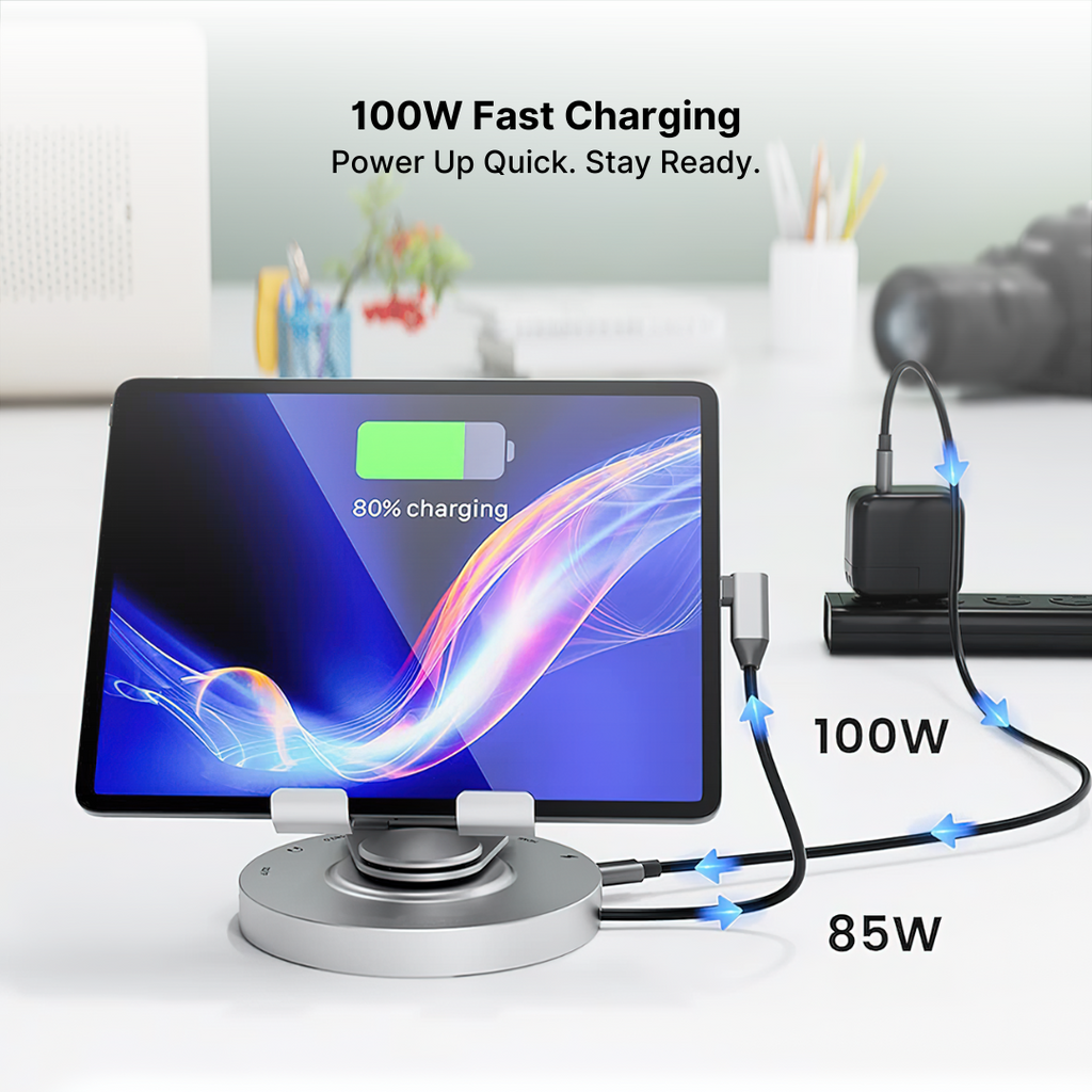 Aluminum 8-in-1 USB-C Hub with Foldable 360° Rotatable Stand and 4K HDMI
