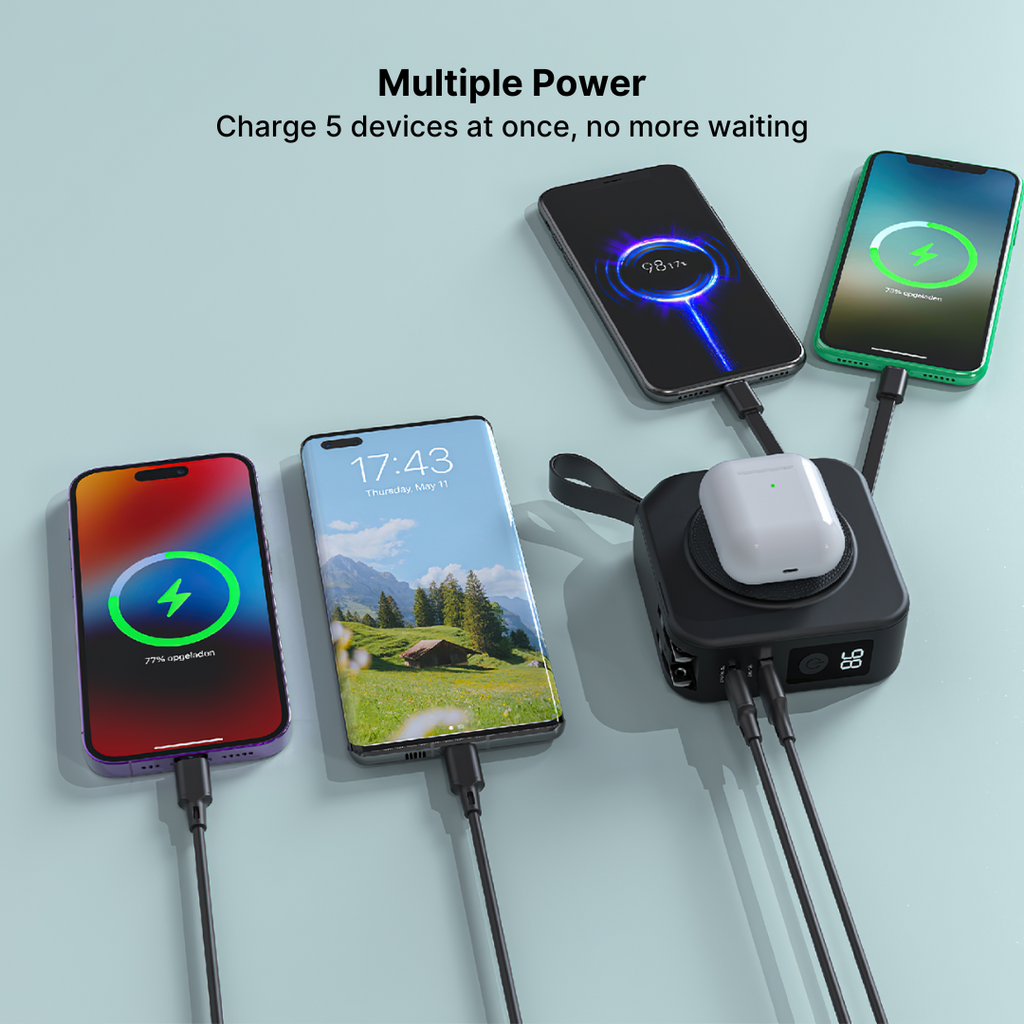TravelBank 5-in-1 Wall Charger with Wireless Charging Pad and Power Bank