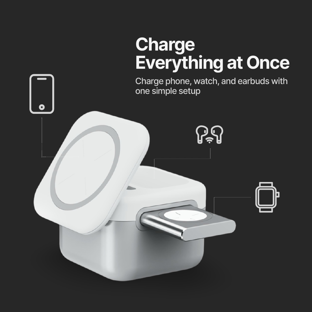 CubeMag 3-in-1 Magnetic Wireless Charging Station for Apple and Android