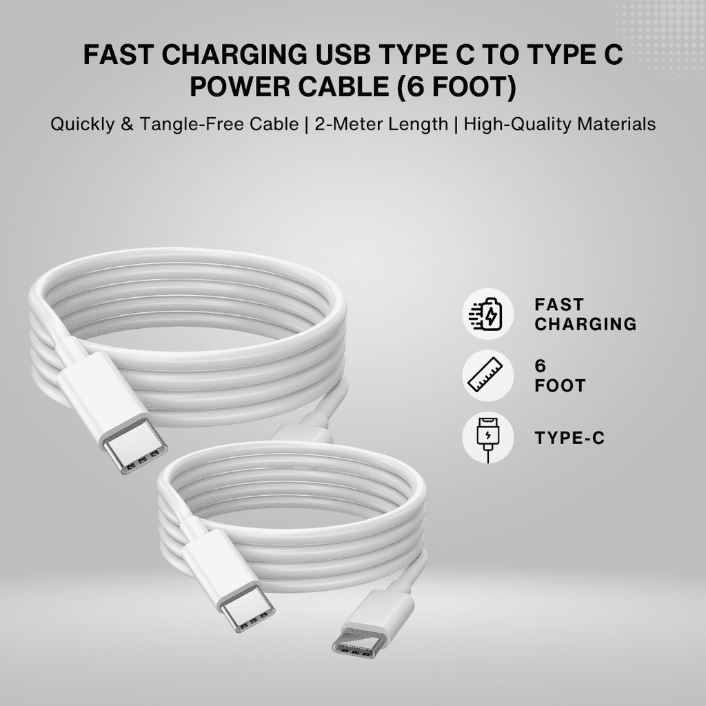 Fast Charging USB Type C to Type C Power Cable (6.6ft / 2 Meters)